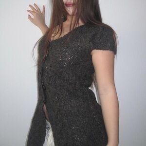 Whimsygoth Cozy Dark Brown Fuzzy Knit Cardigan dark fairy style